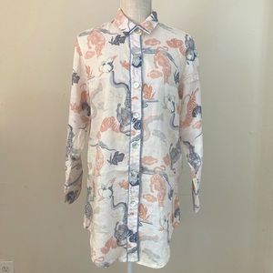 Asian Tiger Print Linen Tunic Blouse